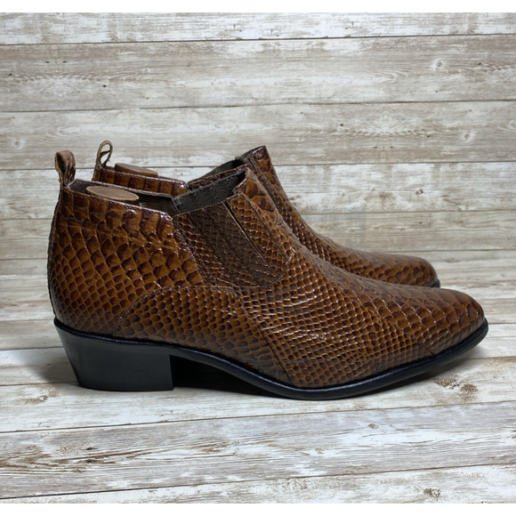 Stacy Adams Ankle Boots Mens 9 Sunset Brown Snake Embossed Dressy - Picture 2 of 10